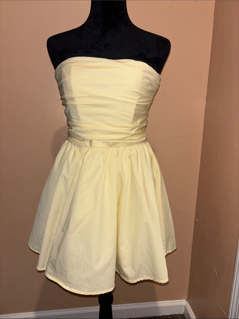 Strapless Pale Yellow Fit-and-Flare Dress